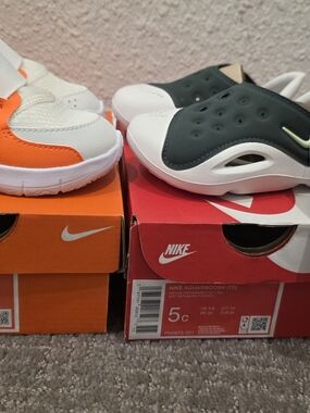 Nike Kids' Aqua Swoosh Slip-On Sandals - White, Dark Green & Orange